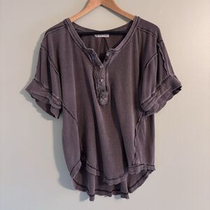 Free People We the Free Heritage Henley Linen Blend M Top Boho Lagenlook Nomadic